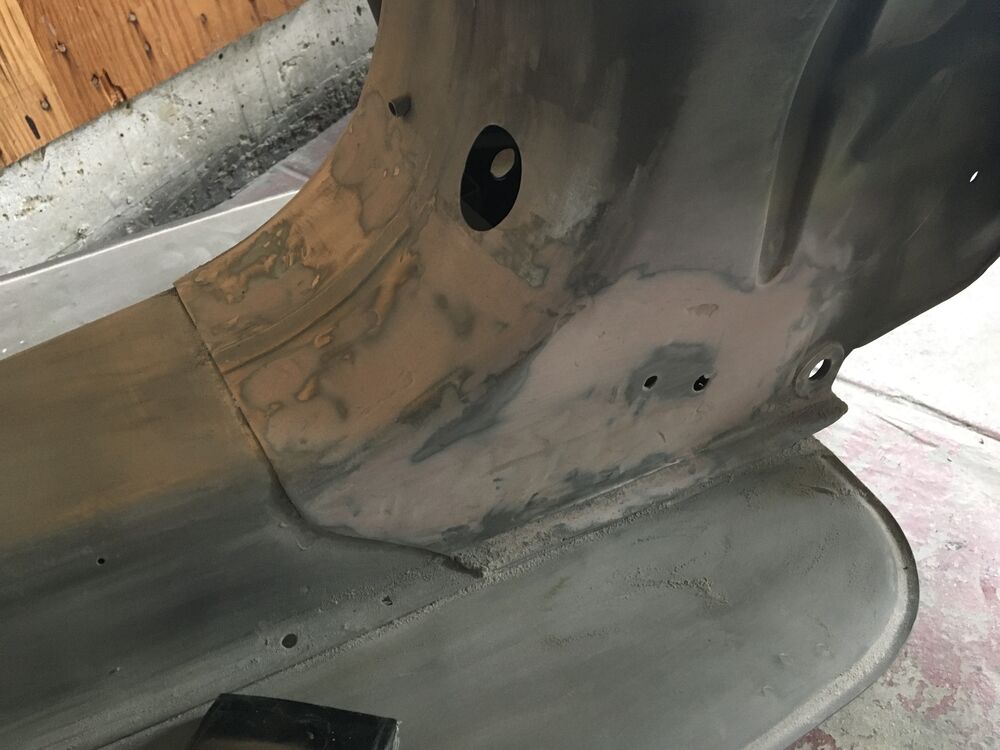 This still is too thick. I was thinking I'd leave the metal imperfect, but block sanding straight might be better.