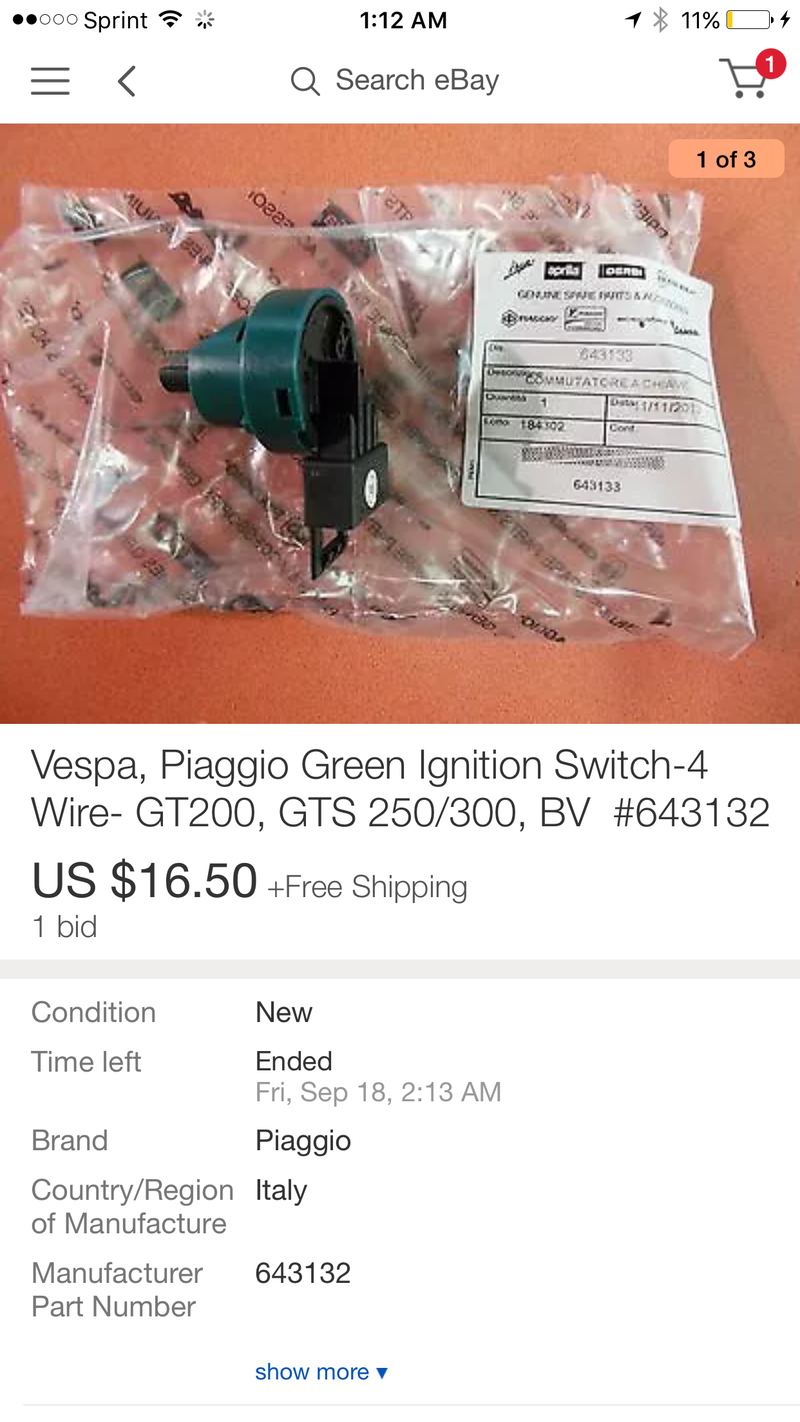 Modern Vespa 200gt ignition just spins 360