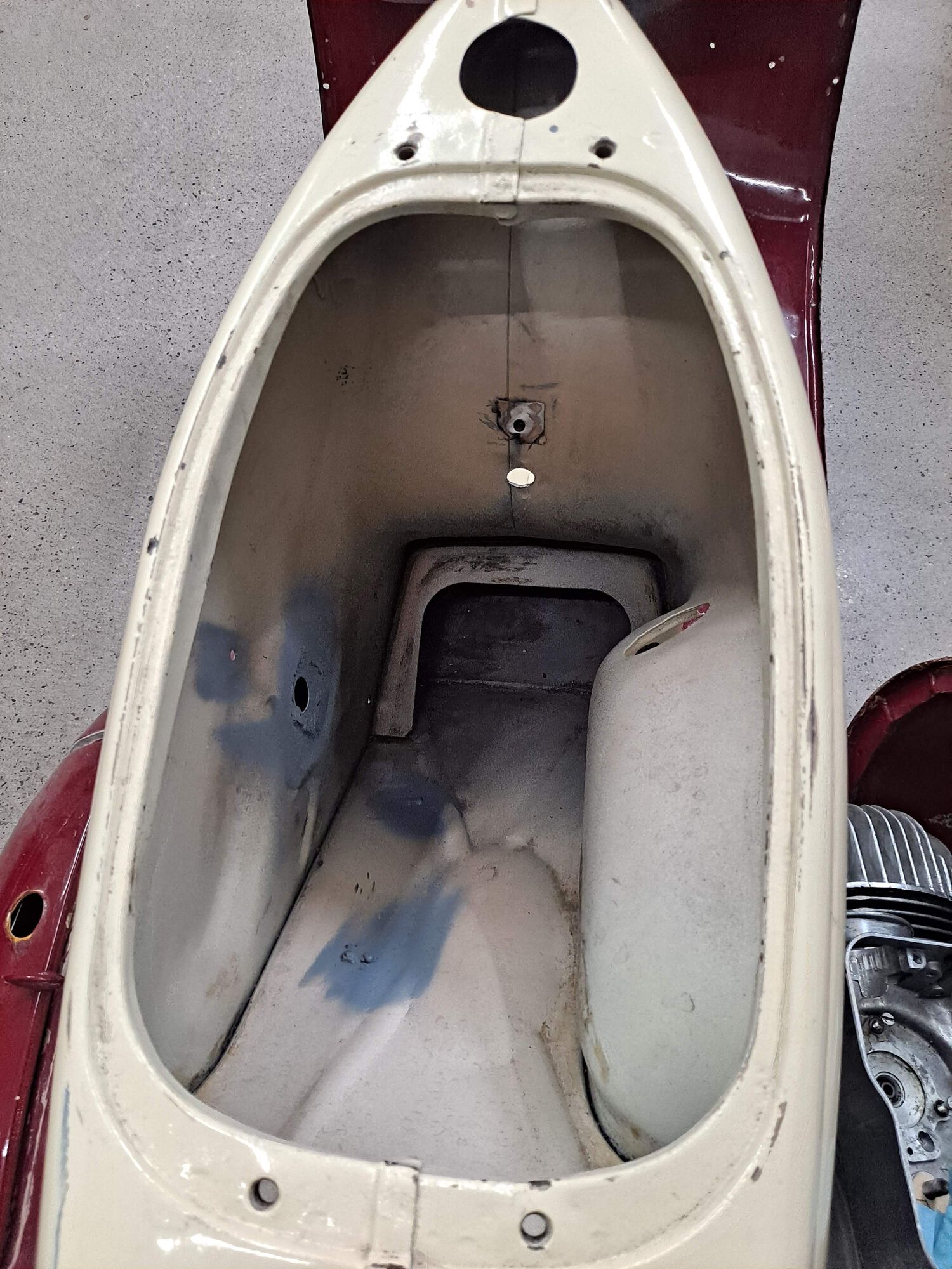 I welded up the choke lever hole.  I've always hated the design of that and I told you I had plans for the legshield glovebox...