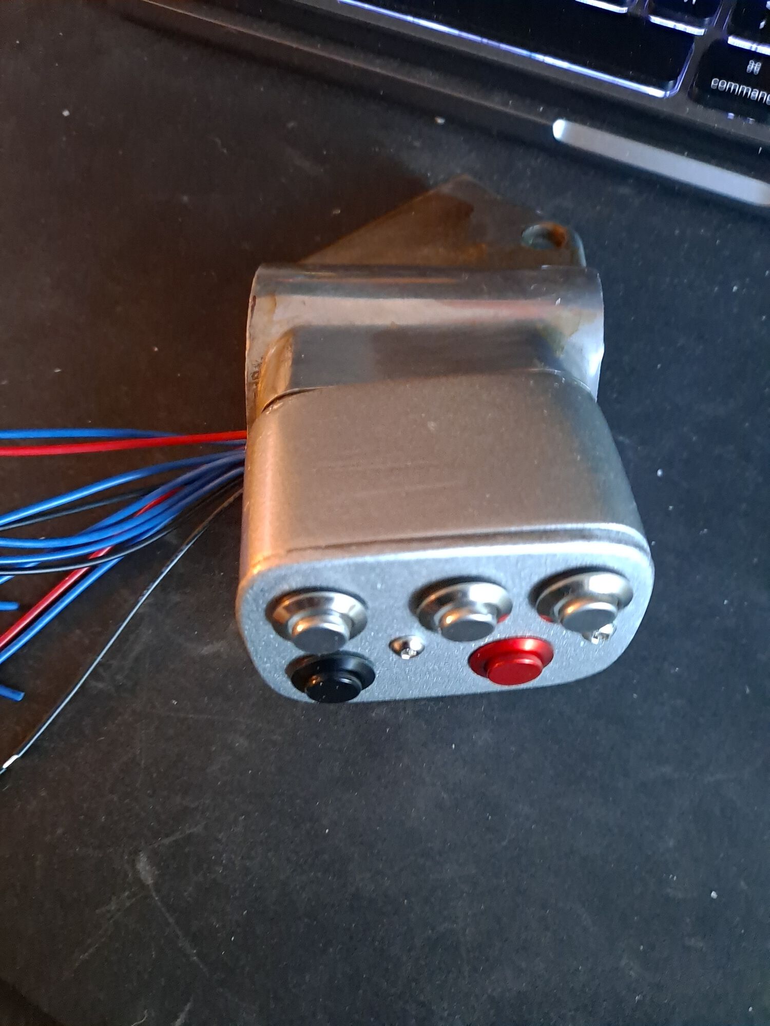 This is what I went with.  Some UV cure resin, sanding, and aluminum paint smooth out the finished look a lot.  and yes, the wiring has been simplified inside the unit on the final assembly.