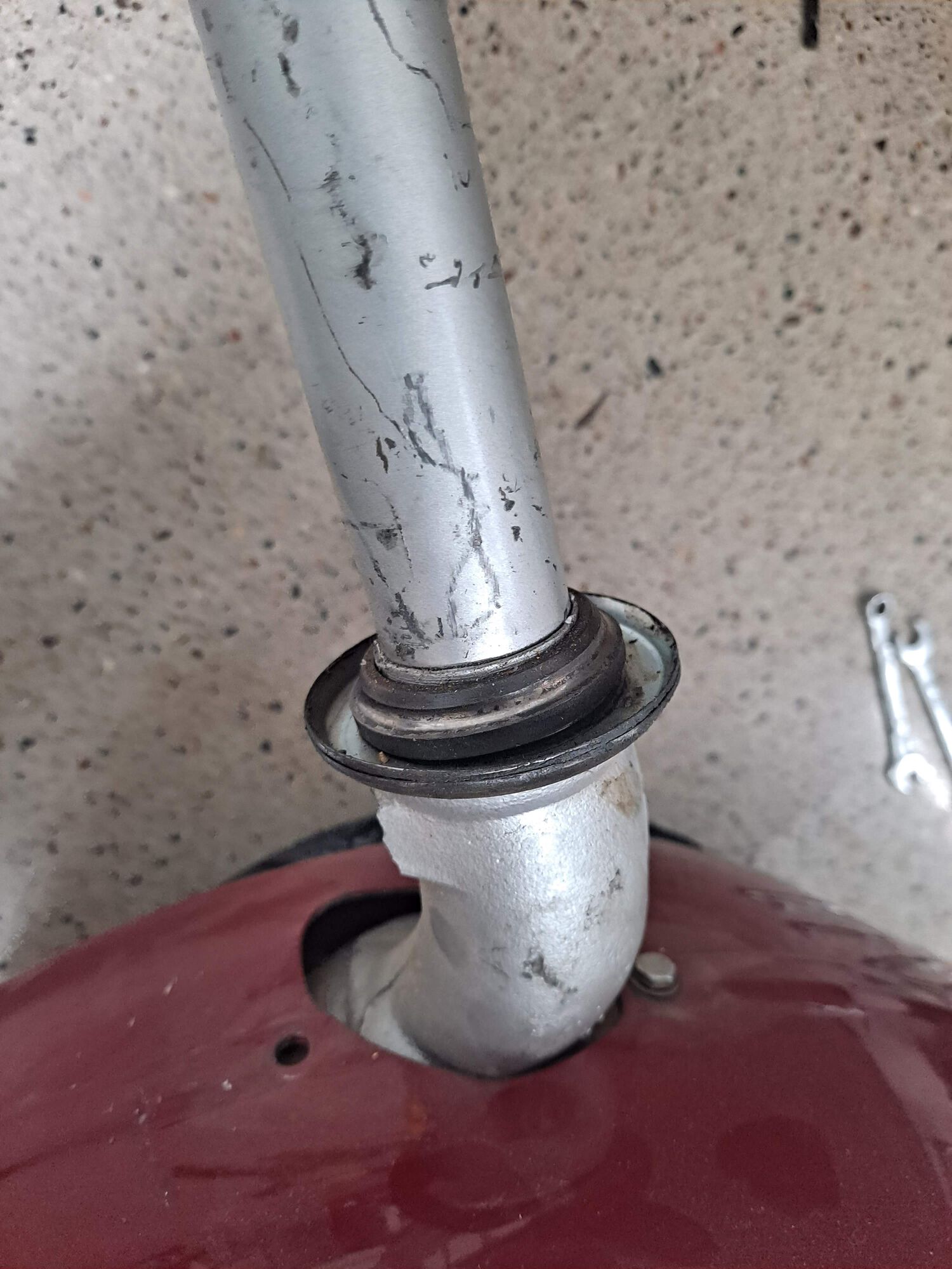 Getting a good look at the strange mounting job I did with the VBB fender on the PK fork