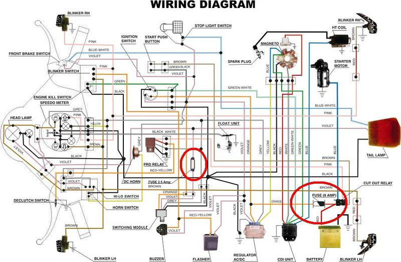 Wiring diagram with switching module and fuse.