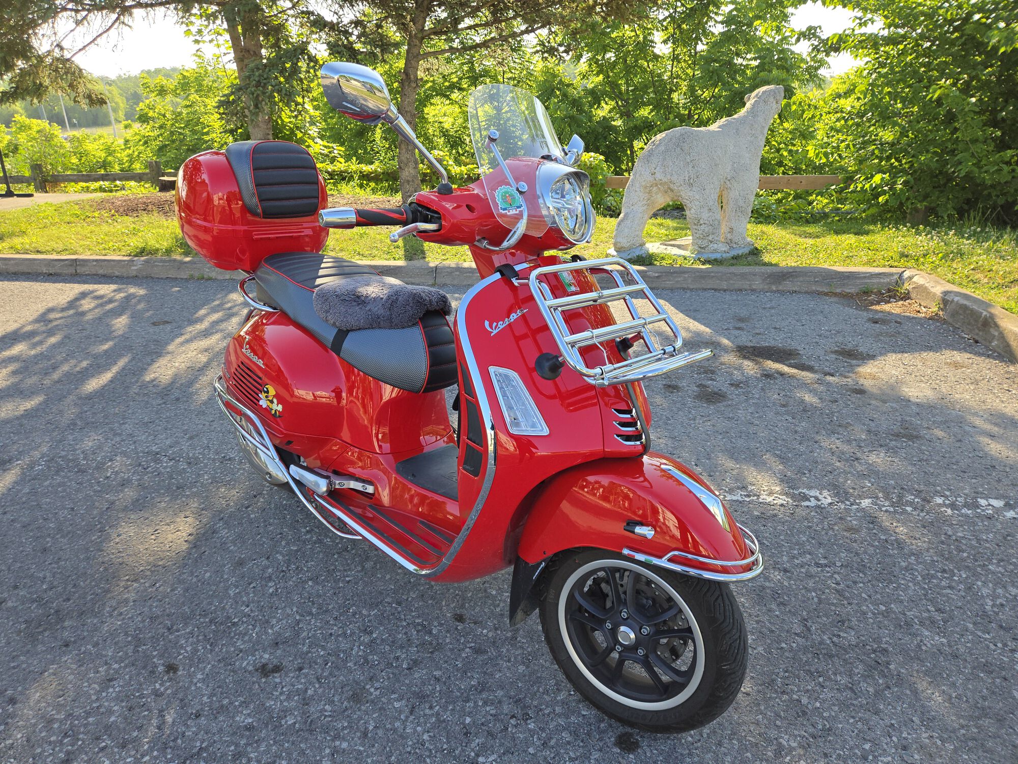 Add a removable front rack for long trips, sheepskin seat pad and custom seat covers and deer whistles