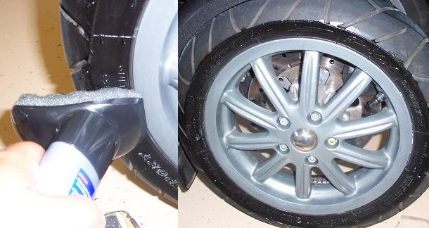 CAREFULLY apply gel to just INSIDE of tire(slippy tire bad).  Pic of finished tire.