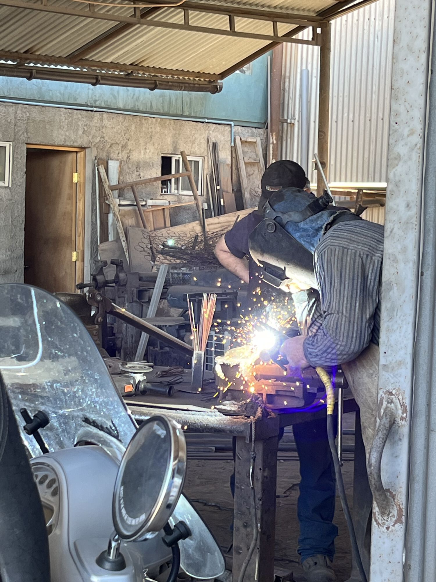 After removing the muffler he finished the welding