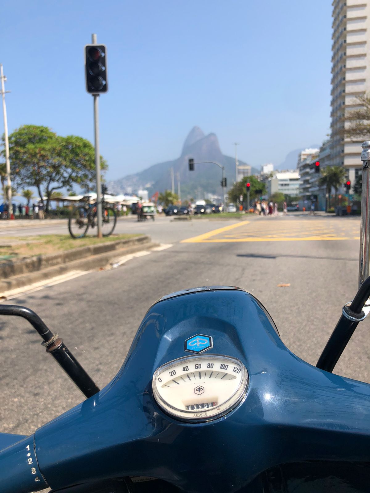 The view from the handlebars when my beloved Vespa became the Girl From Ipanema.