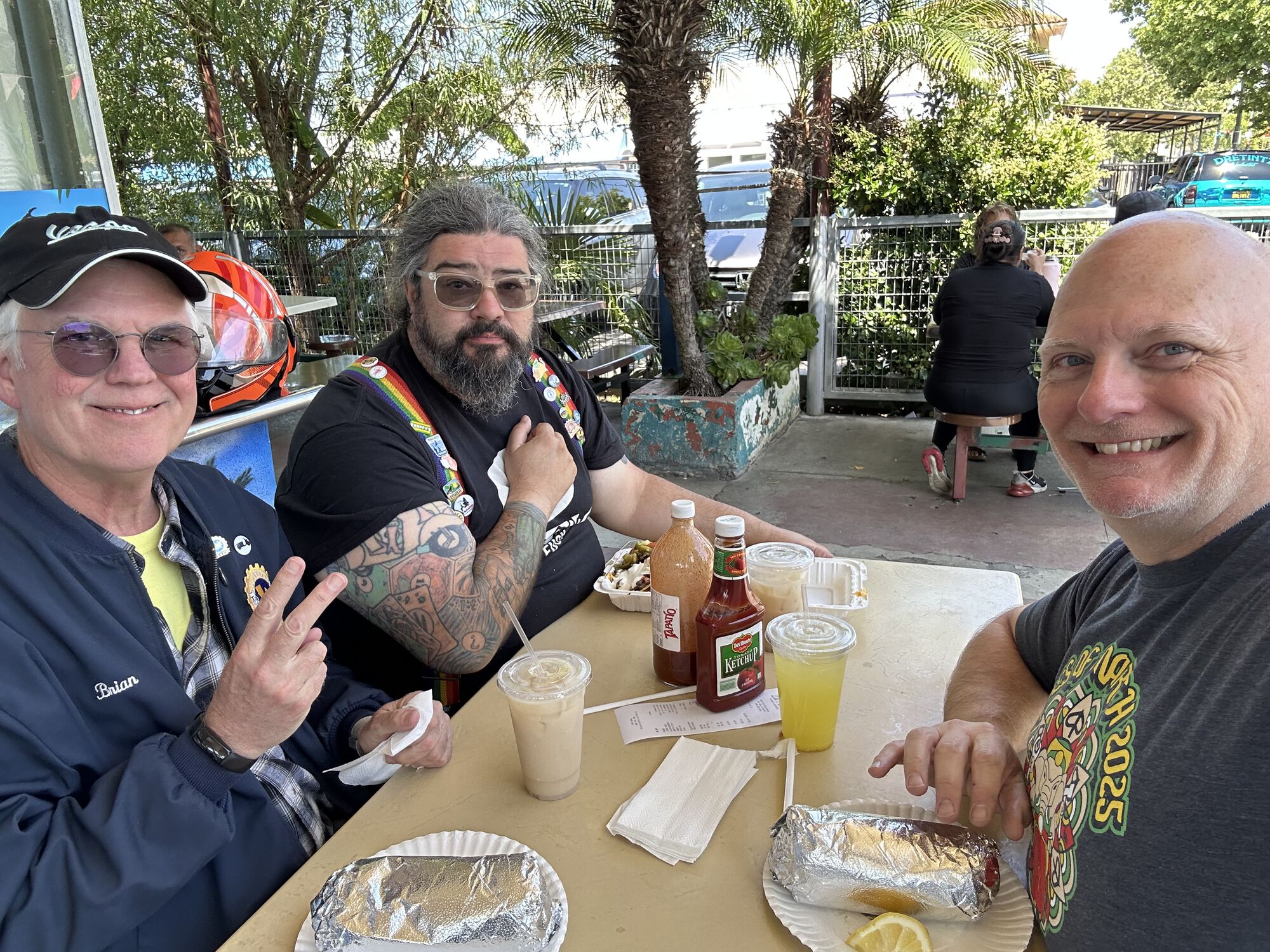 Post-ride burritos in San Jose. Josh Rogers (center) is president of both Vespa Club San Jose and Vespa Club of America
