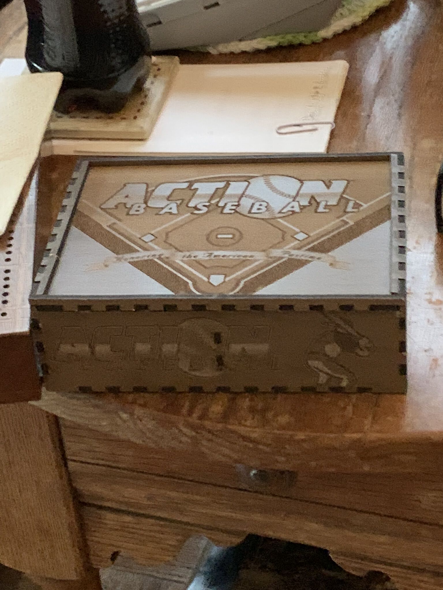The wood version I made for my dad. I used 1/8" (3mm) walnut veneer MDF and engraved & cut it on the Glowforge at work.