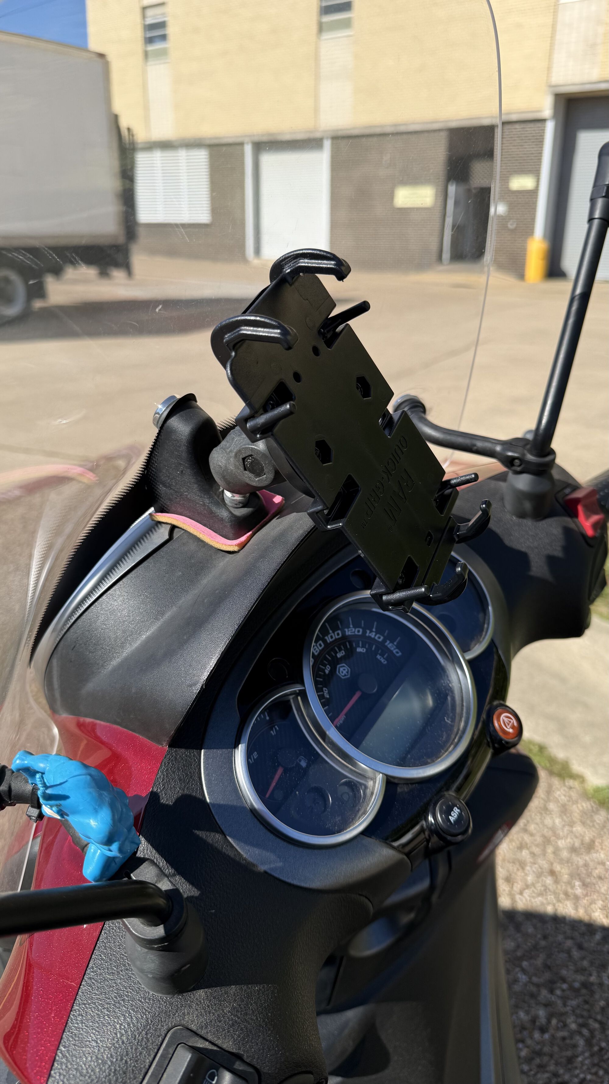 Current phone mount setup, view from left side.