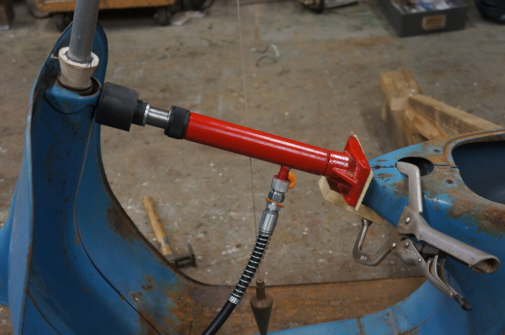 Vespa frame restoration process with welding jig and alignment tools