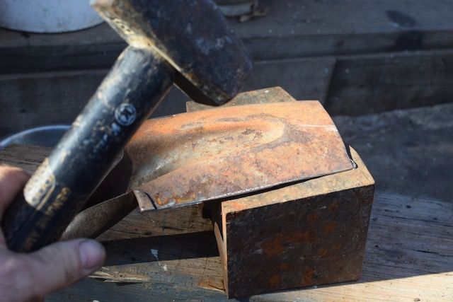 You might call it a "whack job" but it worked.  A bit difficult to hold it all straight while flattening the bottom here.