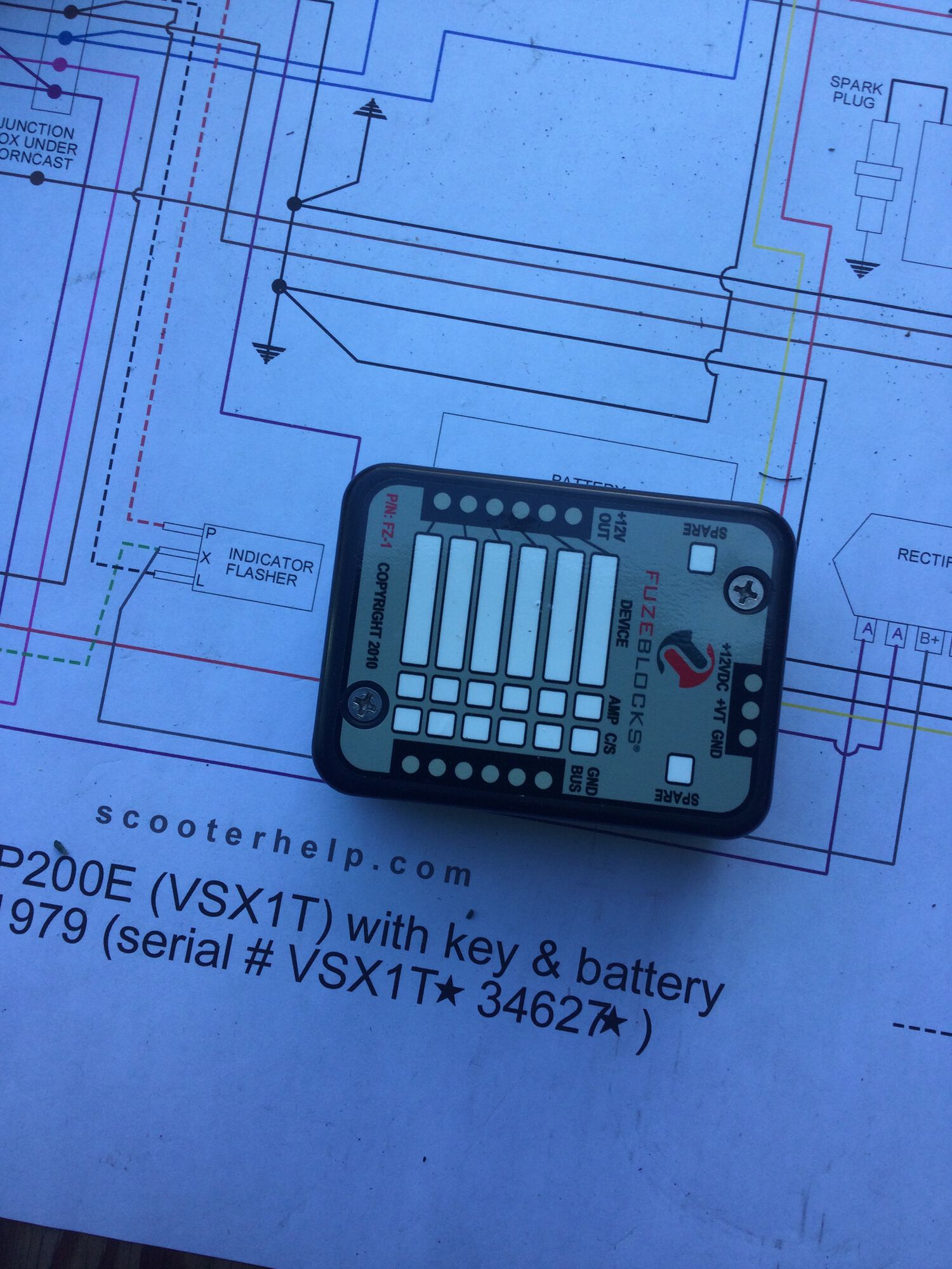 i what to install  the fuzeblock right after the battery, with a 15 amp fuse, connected to the ignition switch and run all the wires there to all users