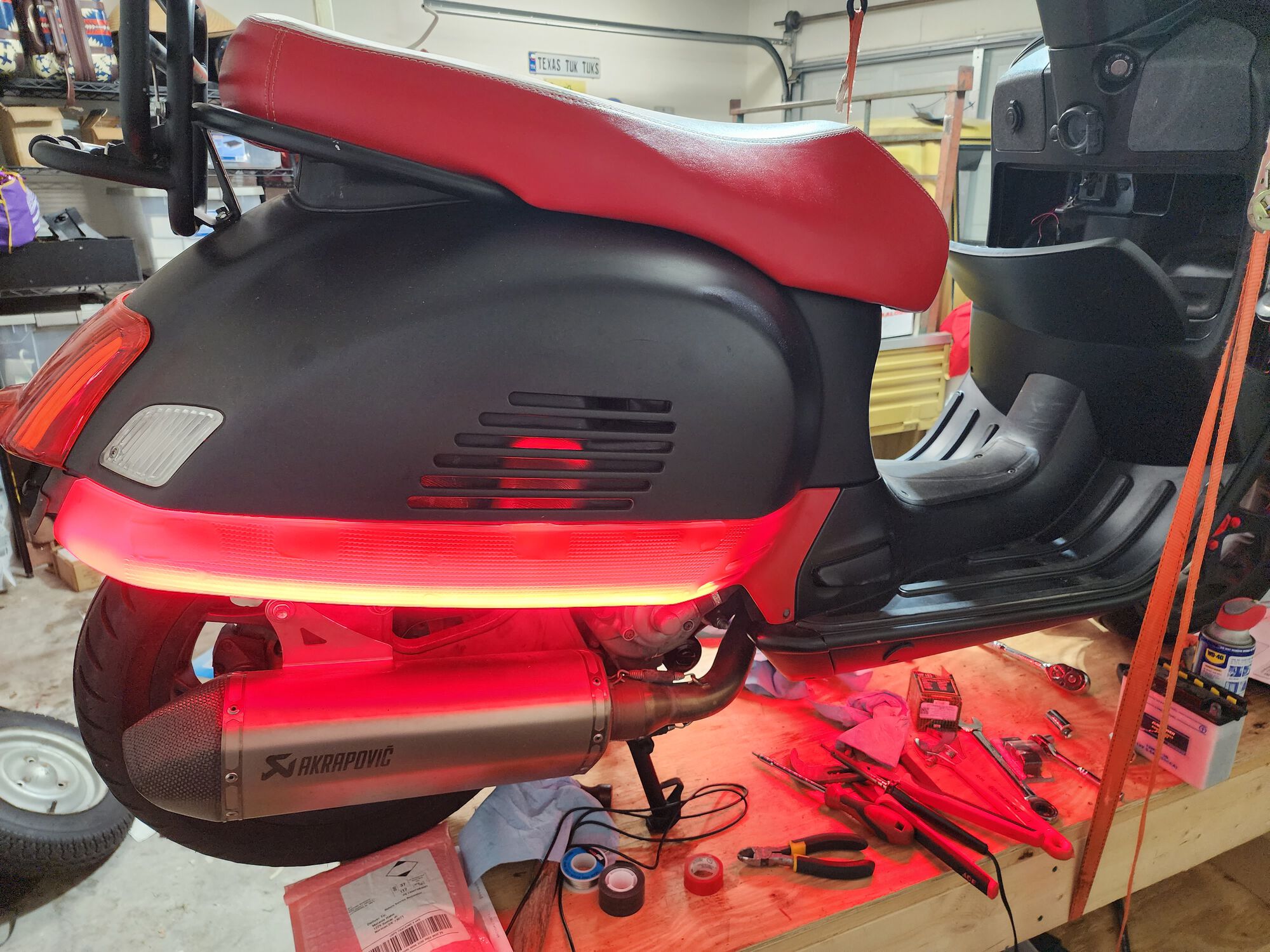 I then added LED strip lights behind the clear panels.  They shine through the 4 layers of paint and make the entire panel light up at night.