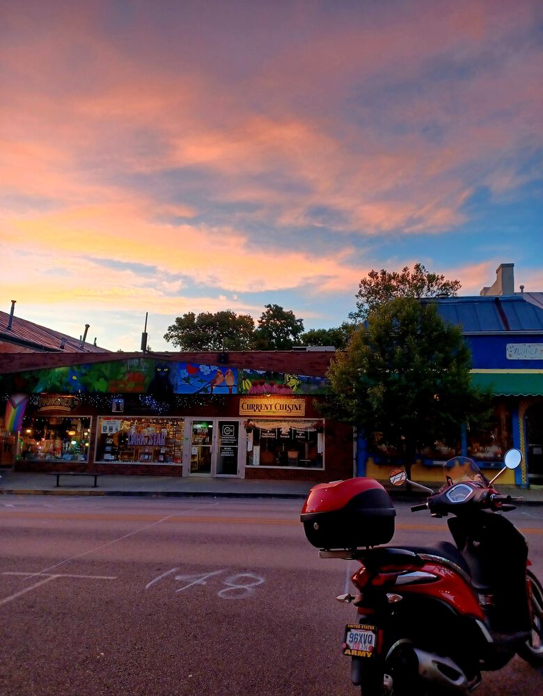 peach and blue sky at sunrise