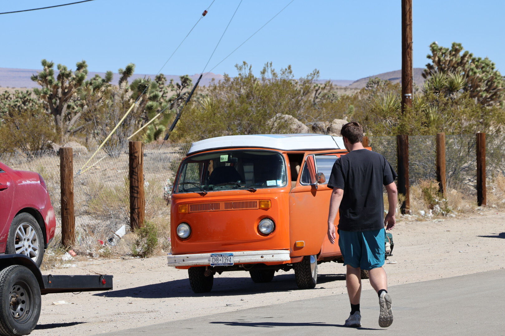 Popping the hatch to cool down. Car-B-Q mountain, Nevada.