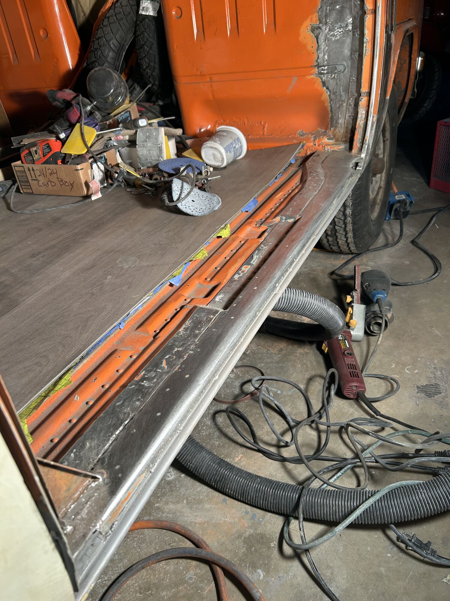 The section above all cleaned up. New section will be spot welded from above.