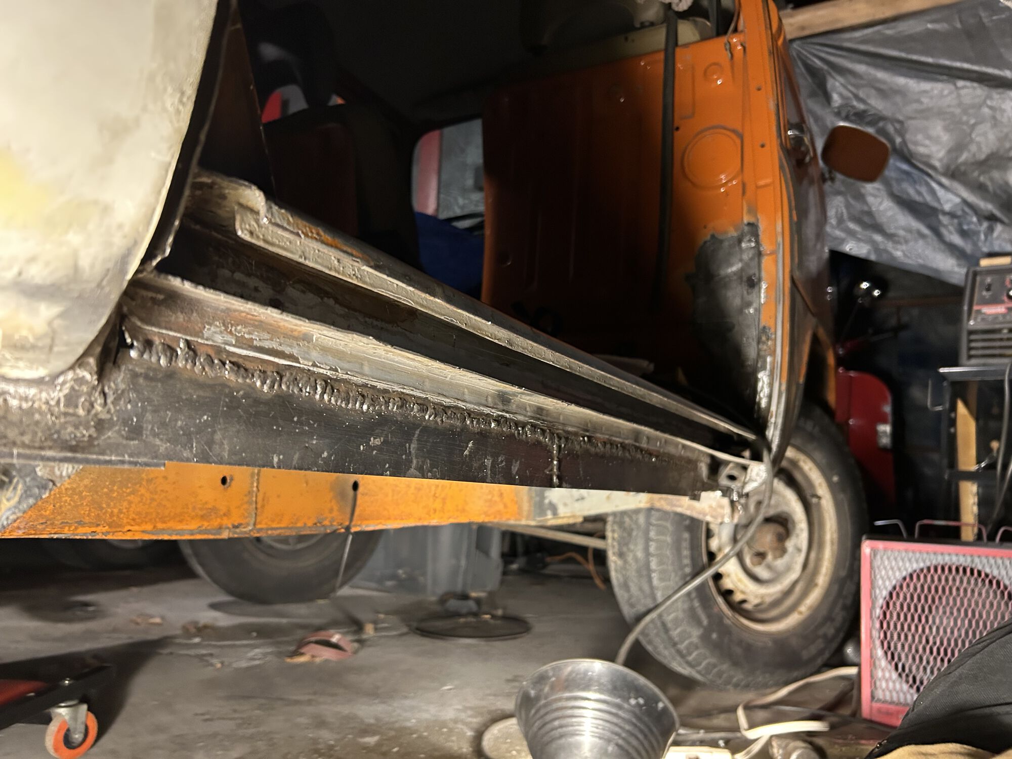 Replaced metal under sliding door track.