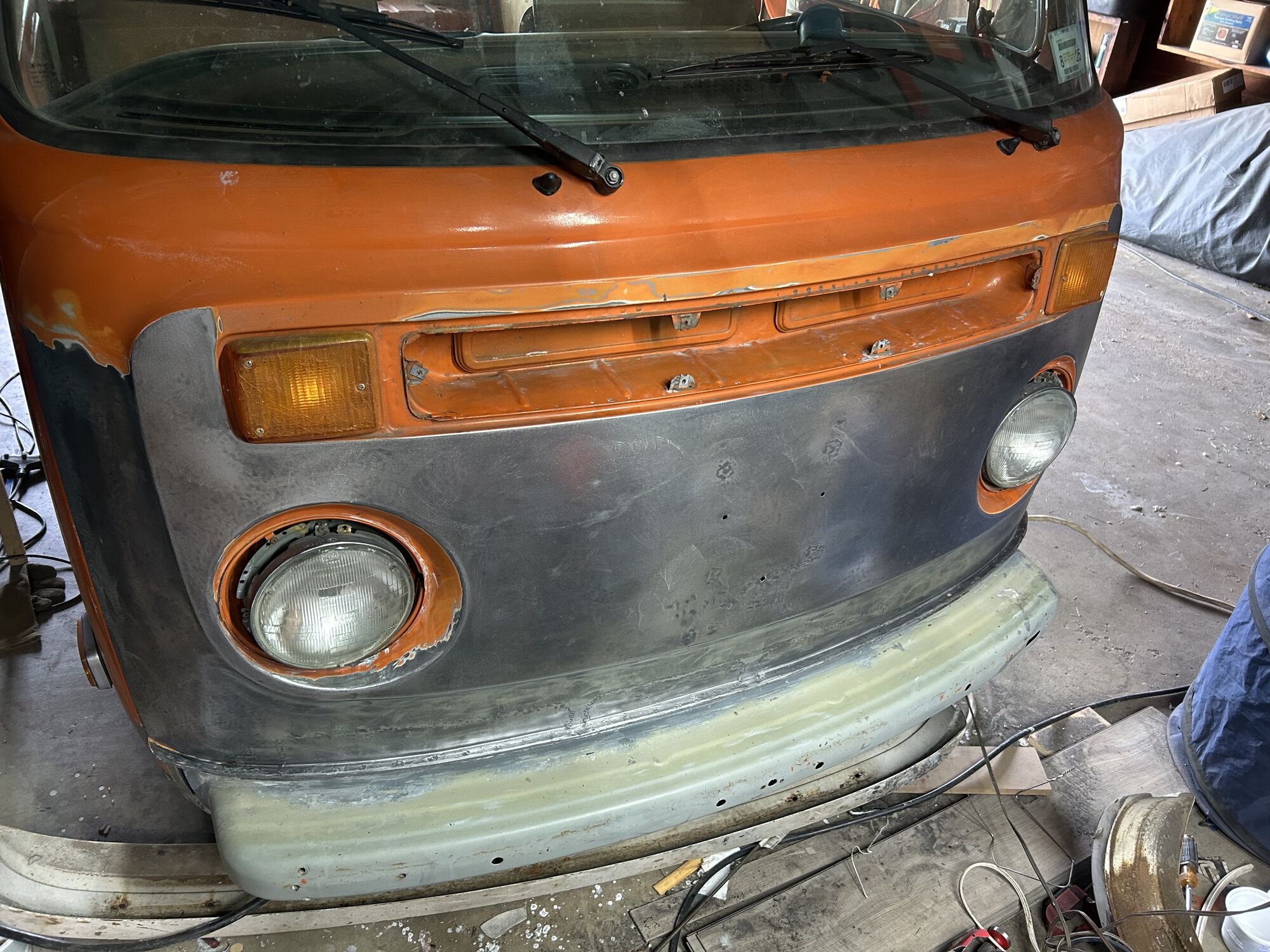 Welded up, sanded, Osphoed and ready for filler.