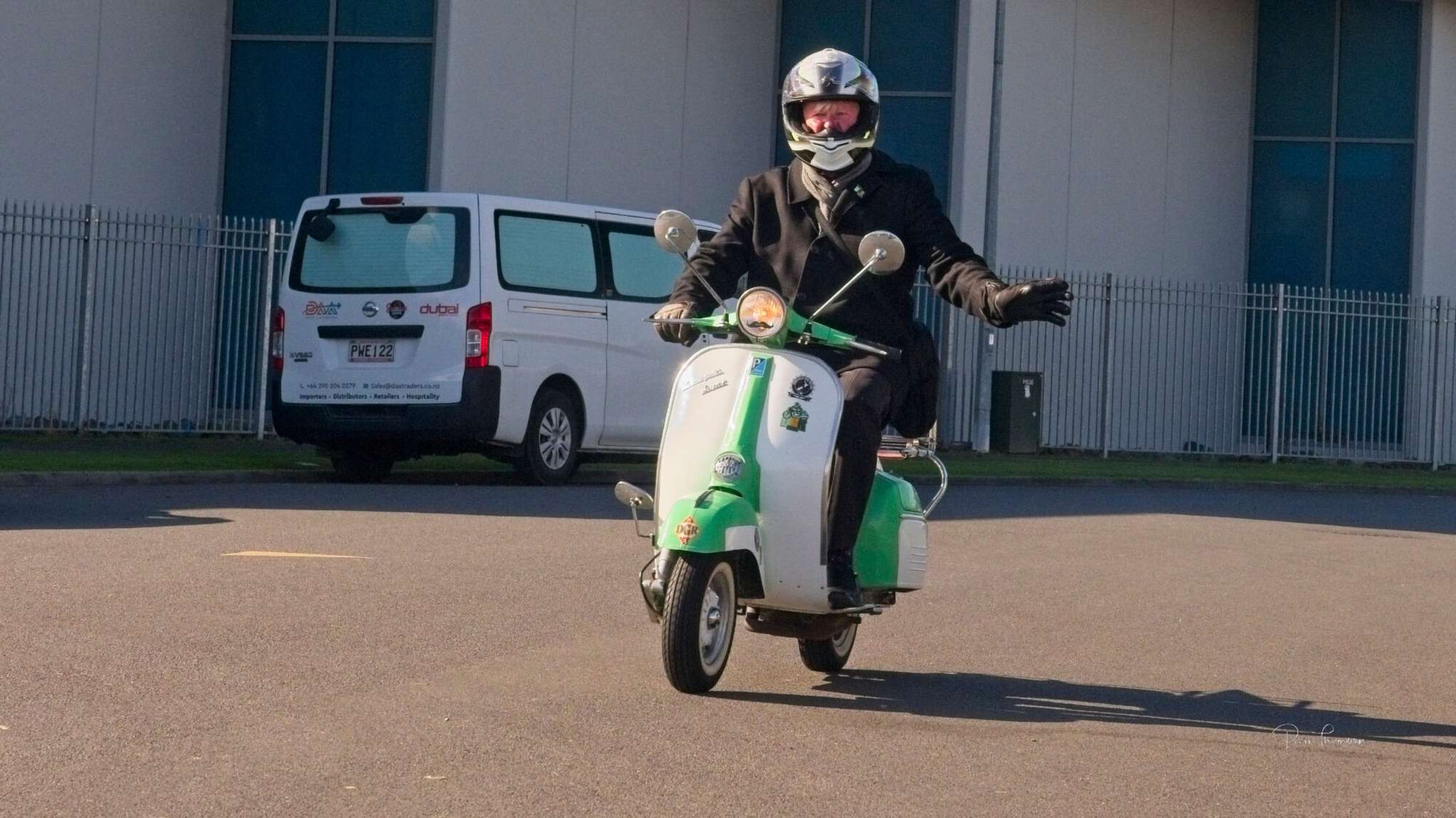 Leading the ride away from the start.