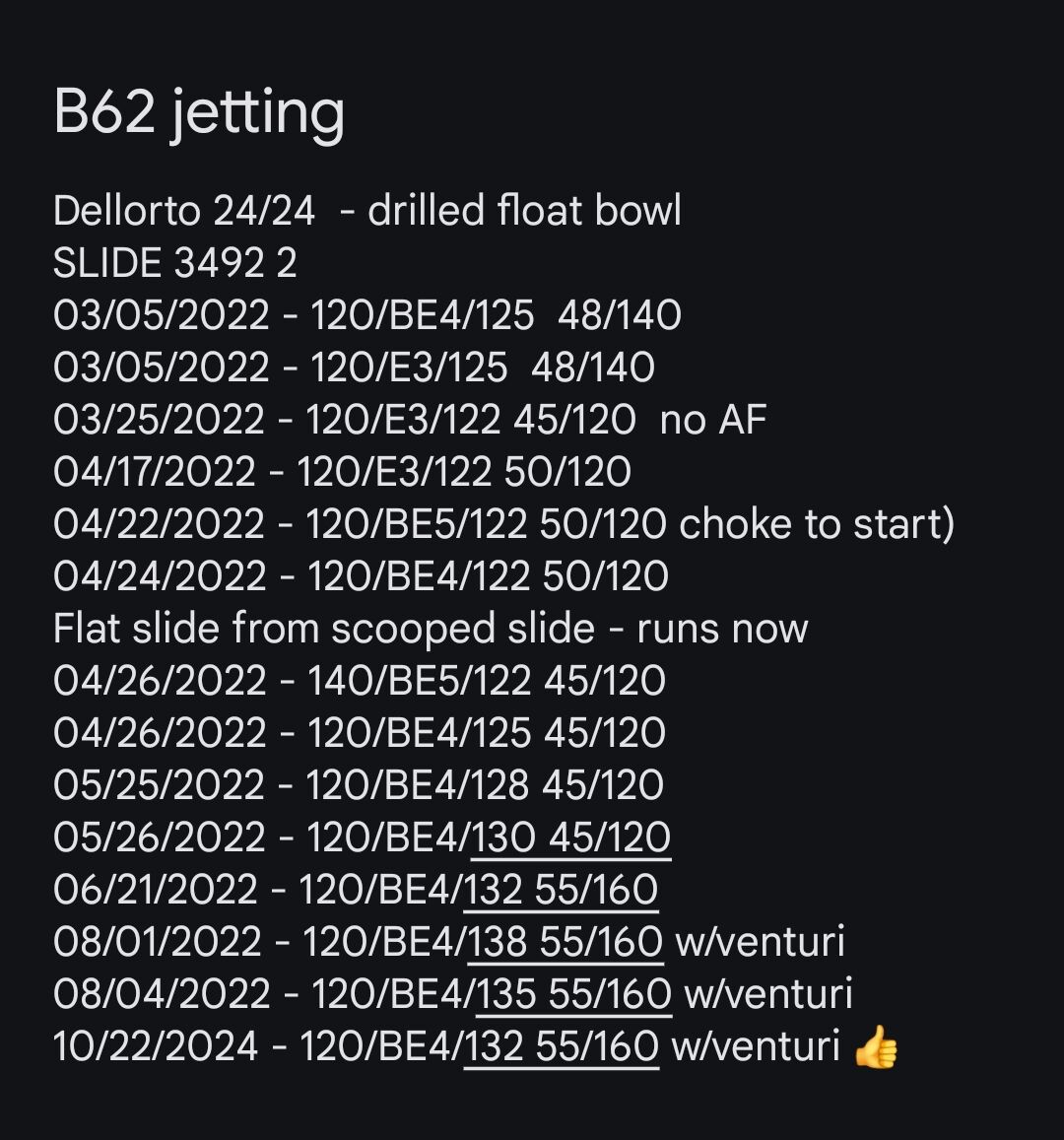 Here is my record of jetting the Pinasco 177 2 poet