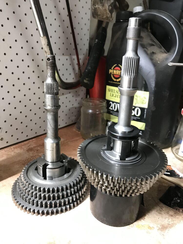 Old and New driveshafts - I can only get the newer PK style which are m16 rather than m14 threads. Its 5 mm longer at its end too but I am told it will fit.