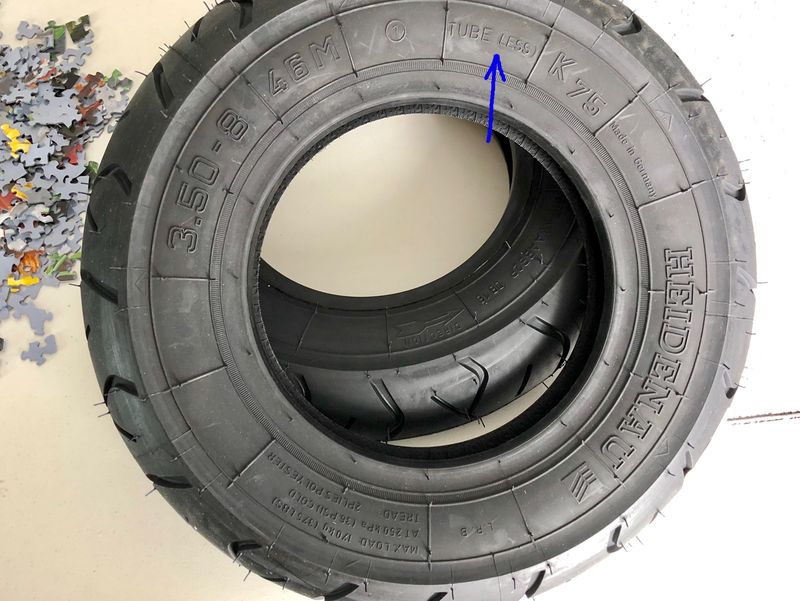 Heidenau K75 3.5-8 "tube less" tire.