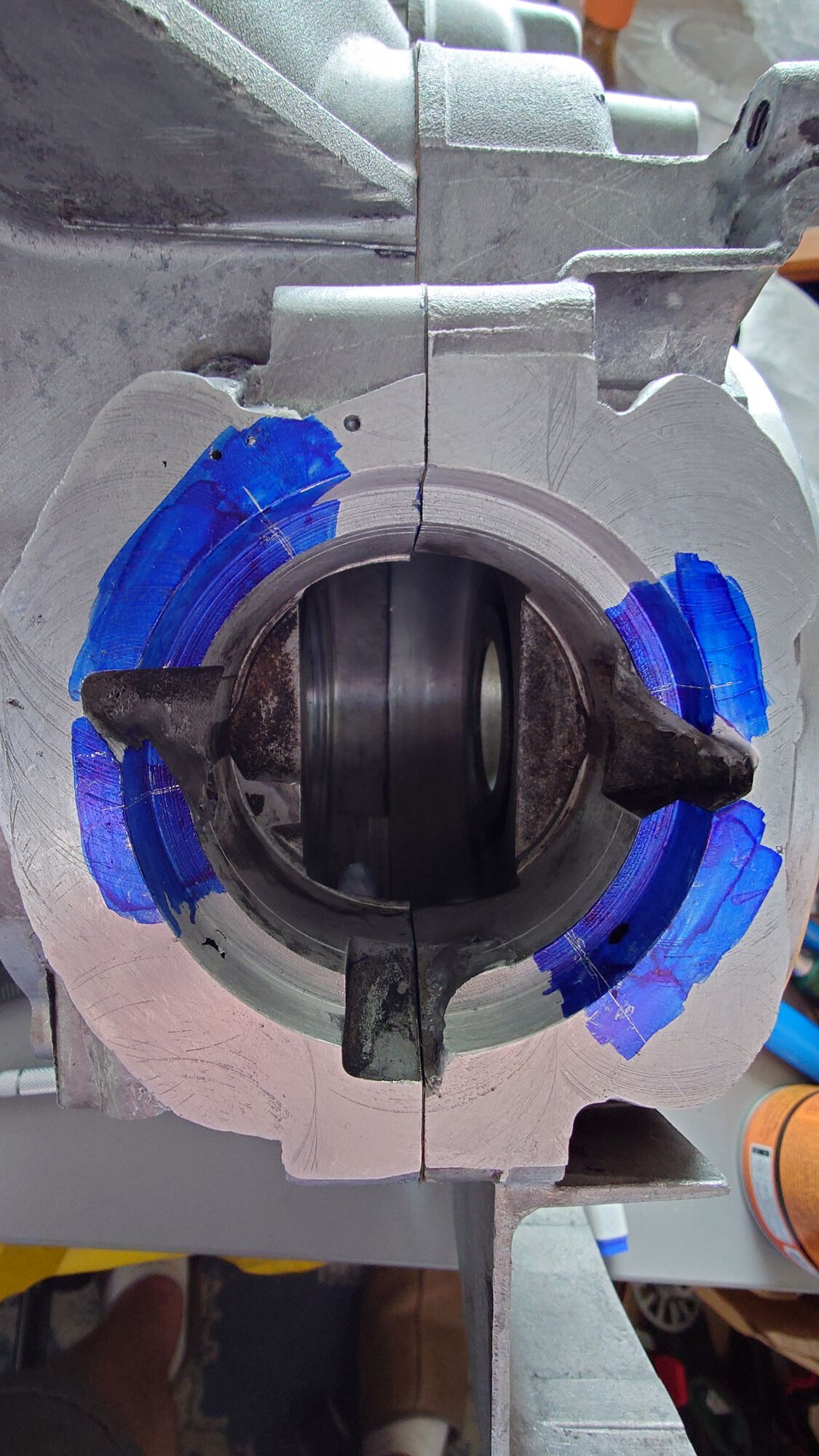 But it wasn't easy to transfer to the case. Due to an uncut rotary pad, I could not fit the crank and close the cases, in a position where a piston rests on the cylinder base. So I had to transfer one half at a time. That introduced a lot of offs. 🙂