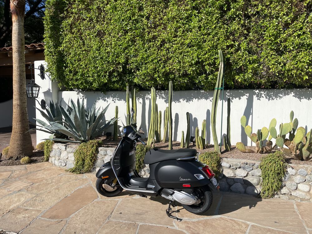 Modern Vespa SuperTech weekend out and about at home in Palm Springs