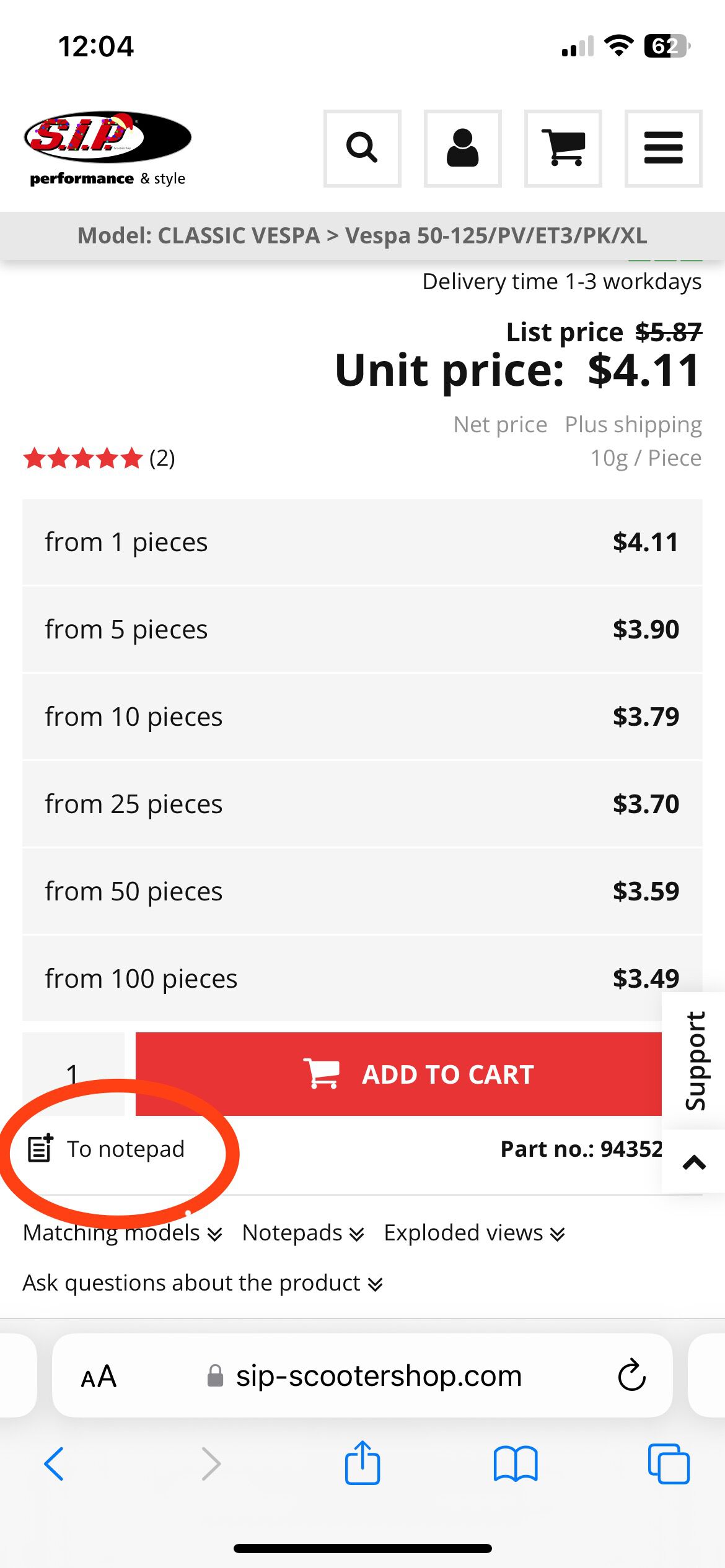 Chose part you want and tap "To notepad"