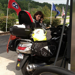 Filling up in Tennessee on a 2-up ride from Charleston SC to Cumberland Falls, Ky.