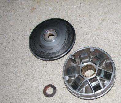 Back of inner half pulley with rollers in place.