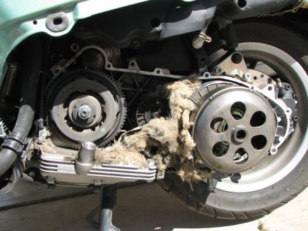 Disintegrated belt, once cover was removed.