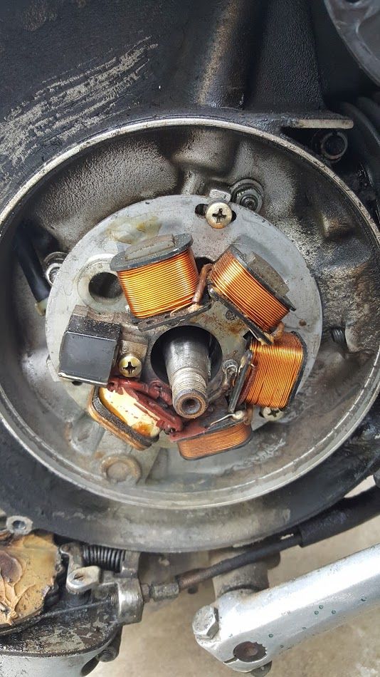 How the stator was mounted before I removed it to have it re-wired.