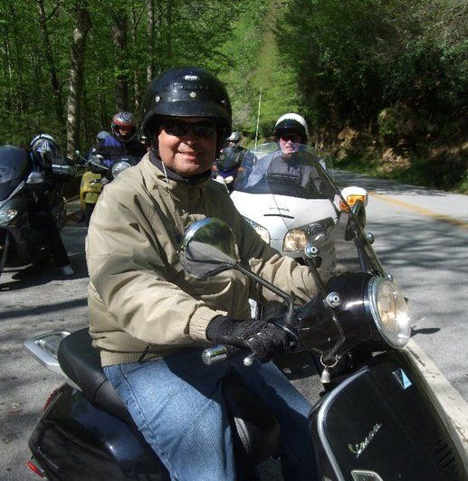 Our Very Own Ride Leader, Iron Butt Rider, & Cannonball Runner:  WLeuthold & his Vespa, Rocket.  http://billleuthold.blogspot.com/