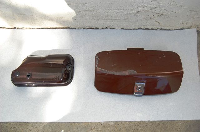 Original color on left... repainted glovebox lid from cowl on right.  Seriously?