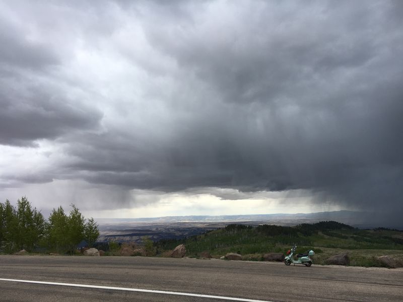 About to get drenched.  For a good 1/2hour, traffic, and I, slowed to 35 miles as the roads flooded and winds howled.