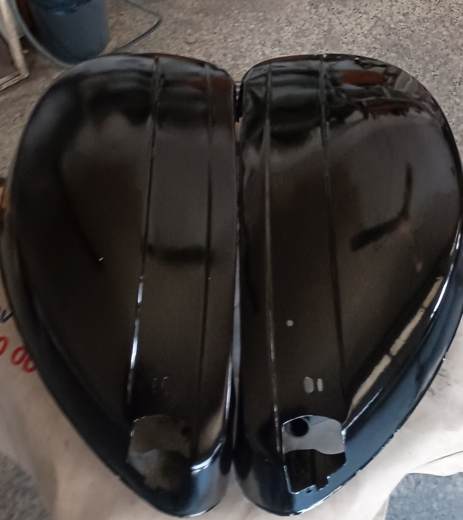 Cowls done waiting for clear coat. Not bad but also not really good - WAY better than crumpled & wrinkled before!