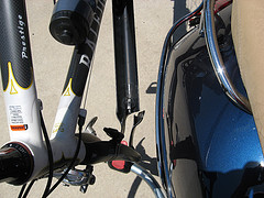 The steel Yakima rack split into two pieces