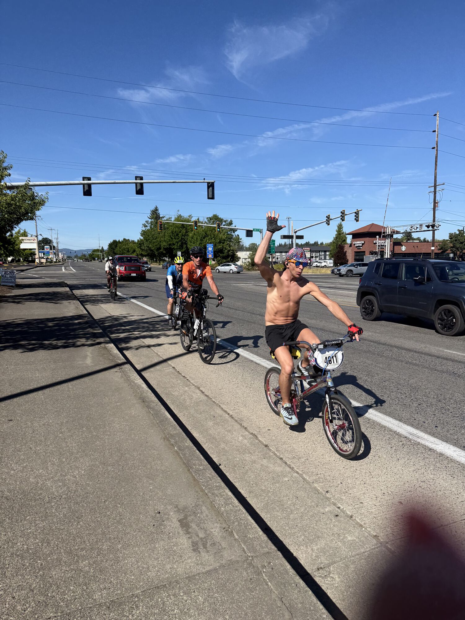 pic is of my buddy (wearing the orange and black) and i about 30 miles from the finish.